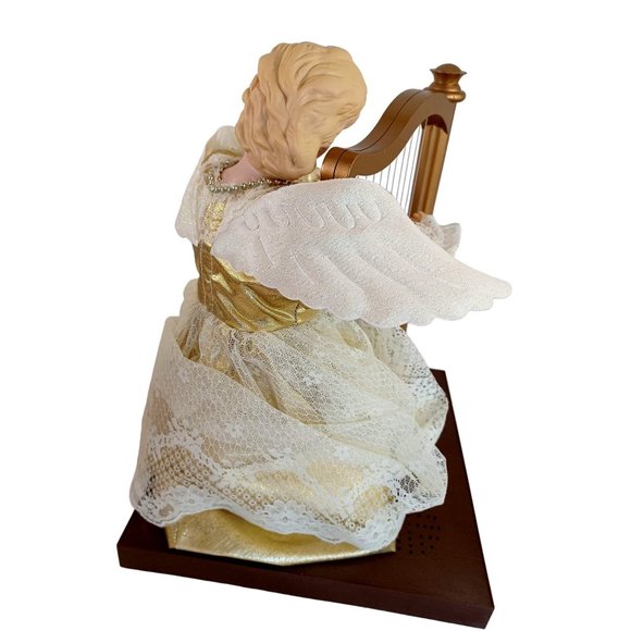 1990's Animated Musical Harp Playing Porcelain Face Hands Angel Battery Op Works - Picture 5 of 7
